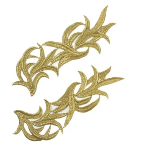5 Paar weiß schwarz fluoreszierend bunt floral Spitze Stoff Nähen Hochzeit Kleid Applikation Spitze Patch/Mischcharge DA008-5 Paare gold-5pairs von ZFISH