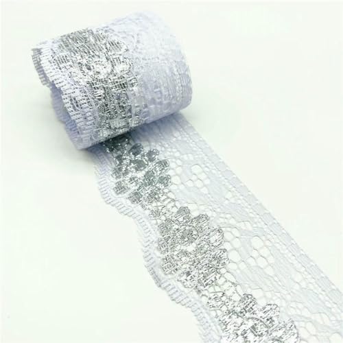 5 Yards/Lot 65 mm Spitzenband, beidseitig bestickter Netzstoffbesatz zum Nähen von Stoffbändern, Rockzubehör, Silber, 5 Yards von ZFISH