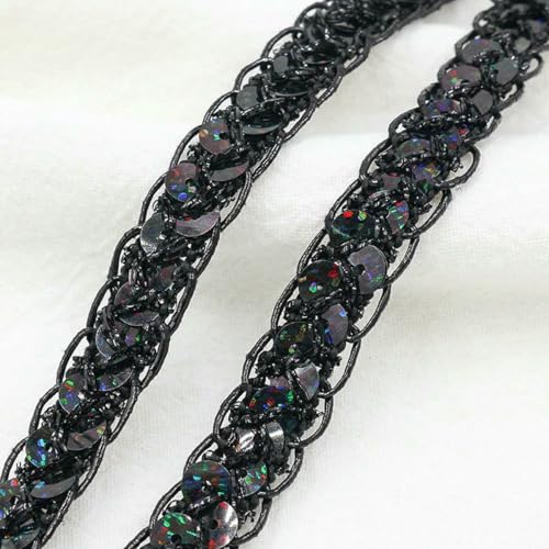 5 Yards/Lot Goldrote Pailletten-Spitzenbesatzstoff-Glitzerband für Kleidungsstücke, Hüte, Nähdekoration, DIY, handgefertigtes Bastelzubehör-Schwarz-5 Yard-5 Stück von ZFISH