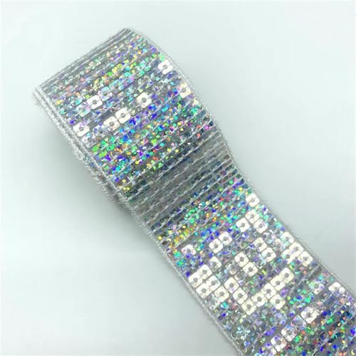 5 Yards 38 mm Paillettenband Spitzenbesatz Pailletten-Nähstoff für Kleider, Kleidung, Kopfschmuck, Brauthochzeit, Nähzubehör-01-5 Yards von ZFISH