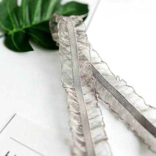 5 Yards Plissierte Stretch-Spitzenbesätze Bänder Rüschen Gummiband Baby Haarband Gürtel Schuhe Dekorative Bänder DIY Bastelbedarf-graubraun-5 Yards von ZFISH