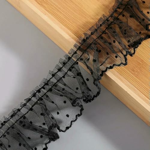 5 cm breiter, schwarzer 3D-Plissee-Netzstoff mit gepunkteter Stickerei, Spitzenband, Rüschenbesatz, Puppenkleid, Kragen, DIY-Nähzubehör, schwarz, 5 cm x 100 cm 5 cm breiter, schwarzer 3D-Plissee-Netzstoff mit gepunkteter Stickerei, Spitzenband, Rüschenbesatz, Puppenkleid, Kragen, DIY-Nähzubehör, schwarz, 5 cm x 100 cm von ZFISH