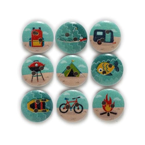 50 Stück Outdoor-Camping-Thema, farbenfrohe Mischung, runde Holzknöpfe zum Nähen, Scrapbooking, Kleidung, Basteln, Handarbeit, Zubehör, 15 mm, Standard 50 Stück Outdoor-Camping-Thema, farbenfrohe Mischung, runde Holzknöpfe zum Nähen, Scrapbooking, Kleidung, Basteln, Handarbeit, Zubehör, 15 mm, Standard von ZFISH