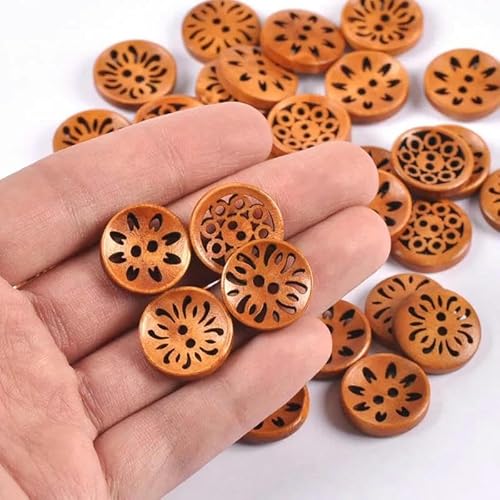 50 stücke Vintage Kleidung Dekoration Hochzeit Runde Blume Holzknöpfe Zum Nähen DIY Scrapbook Zubehör 18mm M2670-default von ZFISH