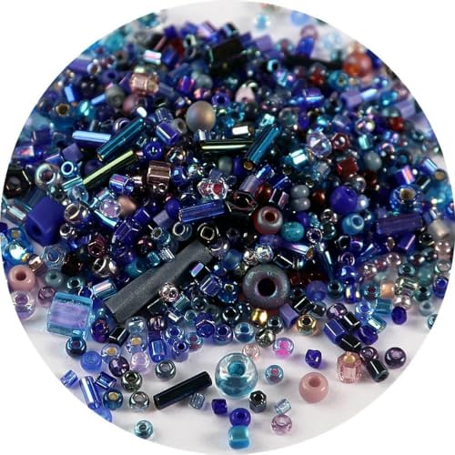 500 Stück Rocailles-Perlen, gemischte runde Glasperlen, Farben und Größen, Glas-Twist-Bugle-Tube für Kleidungszubehör, Mix Dunkelblau von ZFISH
