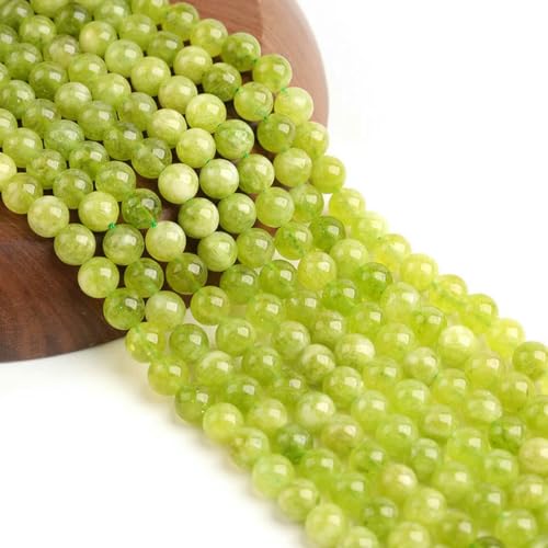6/8/10 mm natürliche runde Tigerauge-Amazonit-Granat-Achat-Angelit-Quarz-Lava-Perlen zur Schmuckherstellung, DIY-Armbandzubehör, Olivin, 10 mm, 36 bis 37 Stück von ZFISH