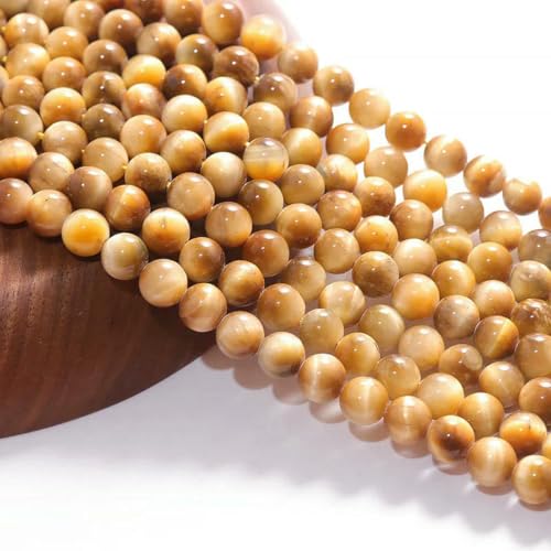 6/8/10 mm natürliche runde Tigerauge-Amazonit-Granat-Achat-Angelit-Quarz-Lava-Perlen zur Schmuckherstellung, DIY-Armbandzubehör – Goldener Tiger – 8 mm, 44 bis 46 Stück von ZFISH