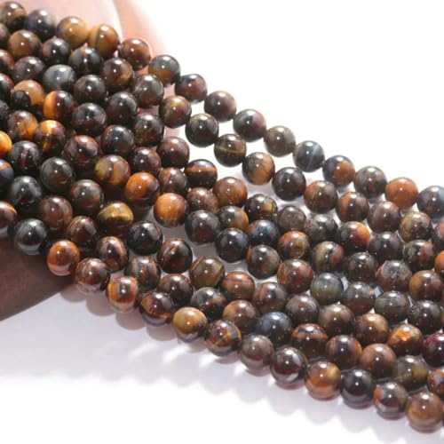 6/8/10 mm natürliche runde Tigerauge-Amazonit-Granat-Achat-Angelit-Quarz-Lava-Perlen zur Schmuckherstellung, DIY-Armbandzubehör – dreifarbiger Tiger – 10 mm, 36 bis 37 Stück von ZFISH