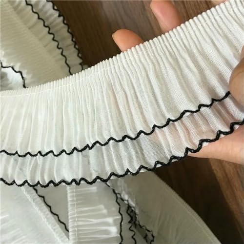 7 cm breites, zweilagiges, elastisches, plissiertes Chiffon-Rüschenbesatzband, gefaltete Spitzenkragen-Applikation, DIY-Kleid, Nähen, Quaste, Fransen, Saumdekor, Weiß von ZFISH