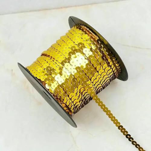 90 Meter Pailletten-Spitzenband, Zubehör, Kunsthandwerk, dekorative Kanten, 6 mm Größe, Spangle-Dunkelgold-90 Meter von ZFISH