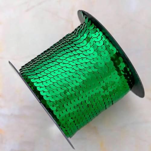 90 Meter Pailletten-Spitzenband, Zubehör, Kunsthandwerk, dekorative Kanten, 6 mm Größe, Spangle-Grün-90 Meter von ZFISH