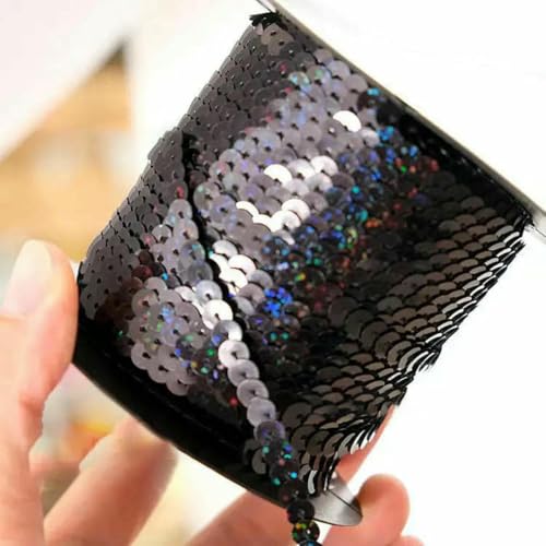 90 Meter Pailletten-Spitzenband, Zubehör, Kunsthandwerk, dekorative Kanten, 6 mm Größe, Spangle-Laser Black-90 Meters 90 Meter Pailletten-Spitzenband, Zubehör, Kunsthandwerk, dekorative Kanten, 6 mm Größe, Spangle-Laser Black-90 Meters von ZFISH