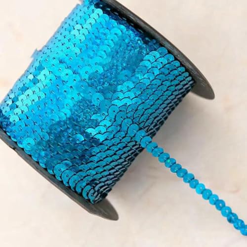 90 Meter Pailletten-Spitzenband, Zubehör, Kunsthandwerk, dekorative Kanten, 6 mm Größe, Spangle-Laser Lake Blue-90 Meters von ZFISH