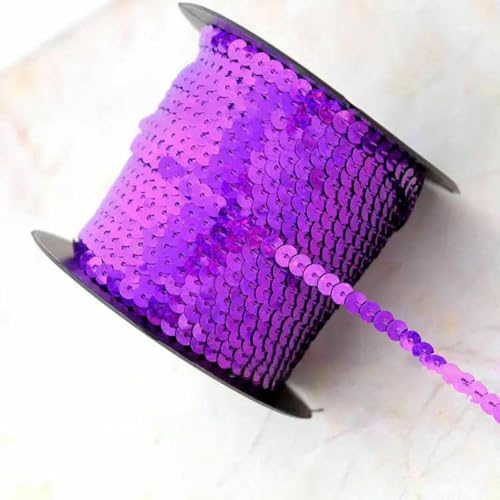 90 Meter Pailletten-Spitzenband, Zubehör, Kunsthandwerk, dekorative Kanten, 6 mm Größe, Spangle-Laser Lila-90 Meter von ZFISH