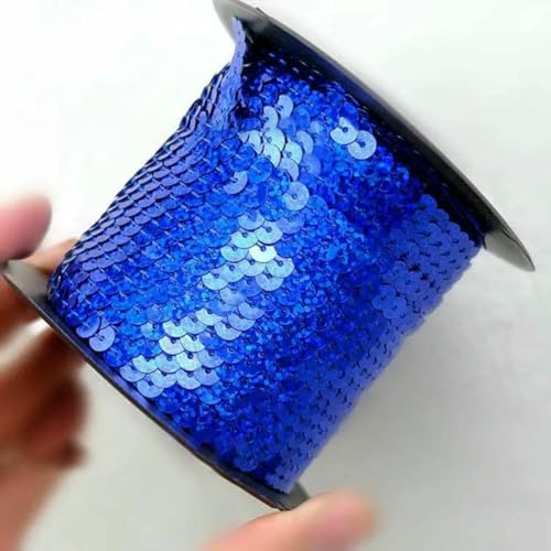 90 Meter Pailletten-Spitzenband, Zubehör, Kunsthandwerk, dekorative Kanten, 6 mm Größe, Spangle-Laser Royalblau-90 Meter von ZFISH