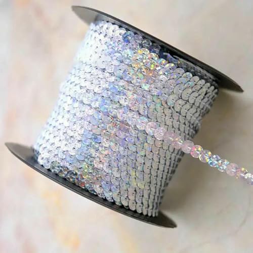 90 Meter Pailletten-Spitzenband, Zubehör, Kunsthandwerk, dekorative Kanten, 6 mm Größe, Spangle-Laser Silver-90 Meters von ZFISH