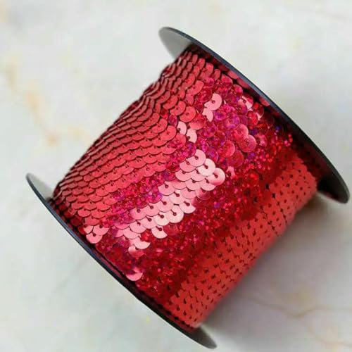 90 Meter Pailletten-Spitzenband, Zubehör, Kunsthandwerk, dekorative Kanten, 6 mm Größe, Spangle-Laserrot-90 Meter 90 Meter Pailletten-Spitzenband, Zubehör, Kunsthandwerk, dekorative Kanten, 6 mm Größe, Spangle-Laserrot-90 Meter von ZFISH