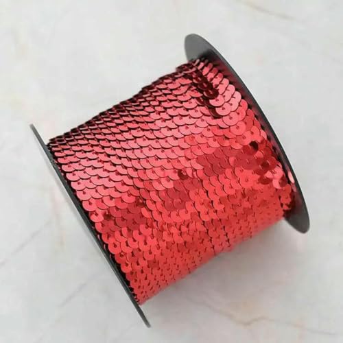 90 Meter Pailletten-Spitzenband, Zubehör, Kunsthandwerk, dekorative Kanten, 6 mm Größe, Spangle-Red-90 Meters von ZFISH