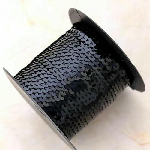 90 Meter Pailletten-Spitzenband, Zubehör, Kunsthandwerk, dekorative Kanten, 6 mm Größe, Spangle-Schwarz-90 Meter von ZFISH