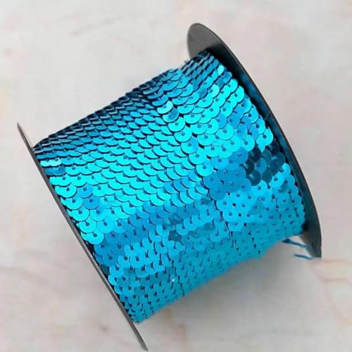 90 Meter Pailletten-Spitzenband, Zubehör, Kunsthandwerk, dekorative Kanten, 6 mm Größe, Spangle-Seeblau-90 Meter von ZFISH