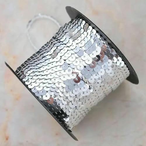 90 Meter Pailletten-Spitzenband, Zubehör, Kunsthandwerk, dekorative Kanten, 6 mm Größe, Spangle-Silber-90 Meter 90 Meter Pailletten-Spitzenband, Zubehör, Kunsthandwerk, dekorative Kanten, 6 mm Größe, Spangle-Silber-90 Meter von ZFISH