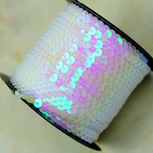 90 Meter Pailletten-Spitzenband, Zubehör, Kunsthandwerk, dekorative Kanten, 6 mm Größe, Spangle- Weiß-90 Meter von ZFISH