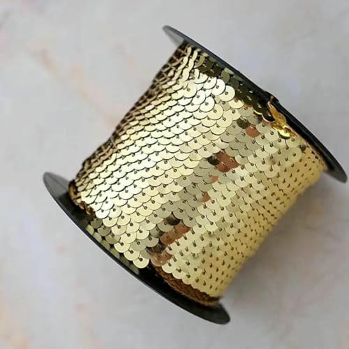 90 Meter Pailletten-Spitzenband, Zubehör, Kunsthandwerk, dekorative Kanten, 6 mm Größe, Spangle-hellgold-90 Meter von ZFISH