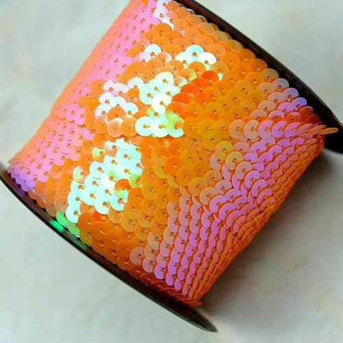 90 Meter Pailletten-Spitzenband, Zubehör, Kunsthandwerk, dekorative Kanten, 6 mm Größe, Spangle- orange-90 Meters von ZFISH