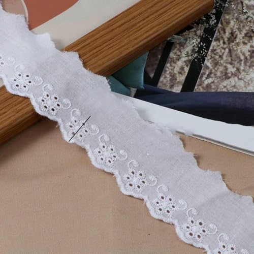 Beige-weißes Baumwollspitzenband mit Blumenstickerei, DIY-Bekleidung, Nähen und Stoff, handgefertigtes Bastelmaterial, Spitzenband, 5 cm breit, Stil 05, Länge 15 Yards von ZFISH