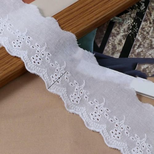 Beige-weißes Spitzenband aus Baumwolle mit Blumenstickerei, zum Selbermachen, für Kleidung, Nähen und Stoffe, handgefertigtes Bastelmaterial, Spitzenband, 6 cm breit, Stil 03, Länge 15 Yards von ZFISH