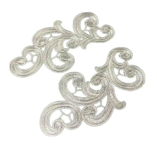 DA89 Weiß-Schwarz-Stickerei-Blumenflecken Spitzenapplikation Kragen Hochzeitskleid formelle Accessoires Stoff 17 cm x 9 cm 5 Paar-Silber-5 Paar DA89 Weiß-Schwarz-Stickerei-Blumenflecken Spitzenapplikation Kragen Hochzeitskleid formelle Accessoires Stoff 17 cm x 9 cm 5 Paar-Silber-5 Paar von ZFISH