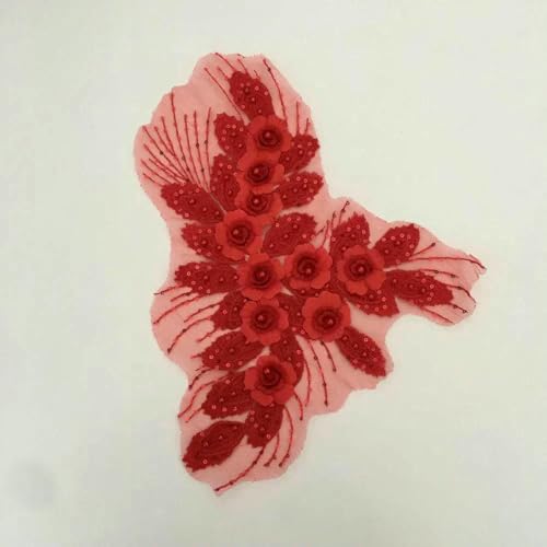 Damenbekleidung Stickerei Perle Strass Nähen 3D dreidimensionale Blumen DIY liefert Zubehör 1 Stück zu verkaufen-Stil 3 rot (1 Stück)- zeigen von ZFISH