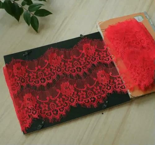 Doppelter Wimpernbesatz für Hochzeiten, französischer Spitzenbesatz, Farben, 3 m lang, 16 cm breit-Rot-3,0 Meter Doppelter Wimpernbesatz für Hochzeiten, französischer Spitzenbesatz, Farben, 3 m lang, 16 cm breit-Rot-3,0 Meter von ZFISH
