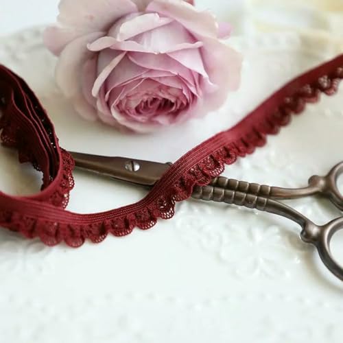 Elastisches, dehnbares Spitzenband, Nähhandwerk, DIY-Unterwäsche, Dessous-Dekoration, 4,5 m, Farben: Weinrot, 4,5 m von ZFISH