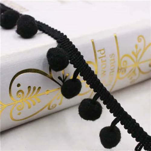 Ethnische Vintage-Stickerei, Spiegelspitze, geflochtenes Paillettenband, modischer Kleidungsstückstoff, Nähen, Basteln, DIY-Zubehör, 1 Yard - 12 mm, Pompom, Schwarz von ZFISH