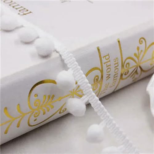 Ethnische Vintage-Stickerei, Spiegelspitze, geflochtenes Paillettenband, modischer Kleidungsstückstoff, Nähen, Basteln, DIY-Zubehör, 1 Yard - 12 mm, Pompom, Weiß von ZFISH