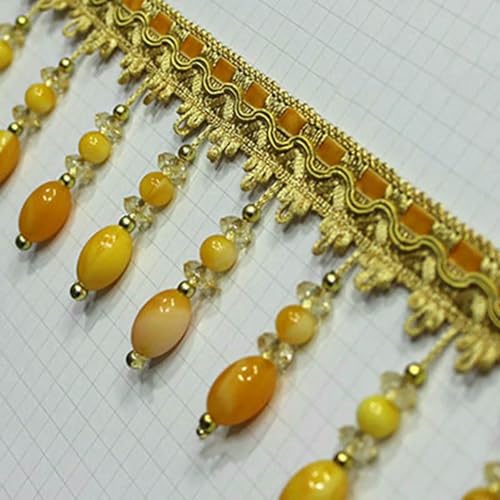 Fransenbesatz aus Acryl/Polyester, Quaste, Perlenband zum Nähen, Vorhangzubehör, Spitzendekoration, Tischdecke, europäischer Lampenschirm, Gold, Acrylperle, 100 cm Fransenbesatz aus Acryl/Polyester, Quaste, Perlenband zum Nähen, Vorhangzubehör, Spitzendekoration, Tischdecke, europäischer Lampenschirm, Gold, Acrylperle, 100 cm von ZFISH