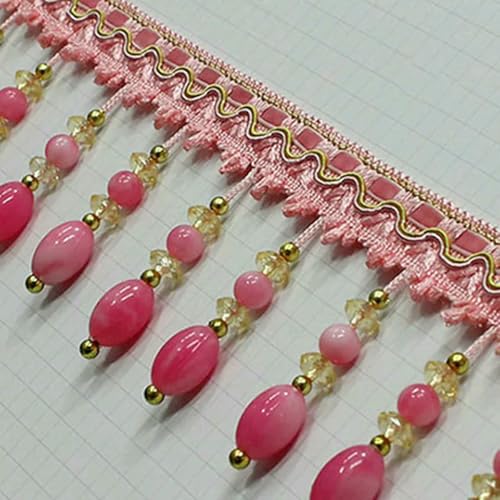 Fransenbesatz aus Acryl/Polyester, Quaste, Perlenband zum Nähen, Vorhangzubehör, Spitzendekoration, Tischdecke, europäischer Lampenschirm, Rosa, Acrylperle, 100 cm Fransenbesatz aus Acryl/Polyester, Quaste, Perlenband zum Nähen, Vorhangzubehör, Spitzendekoration, Tischdecke, europäischer Lampenschirm, Rosa, Acrylperle, 100 cm von ZFISH
