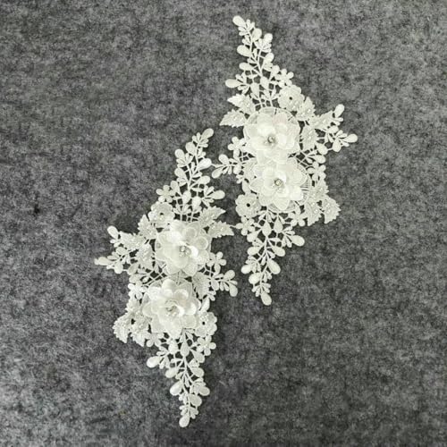 Mehrfarbiges Paar Blumenausschnitt ABS Perlen 3D Strass Stickerei Spitze Kleid Stoff DIY Nähen Hochzeit Applikation Zubehör-YL1876 von ZFISH
