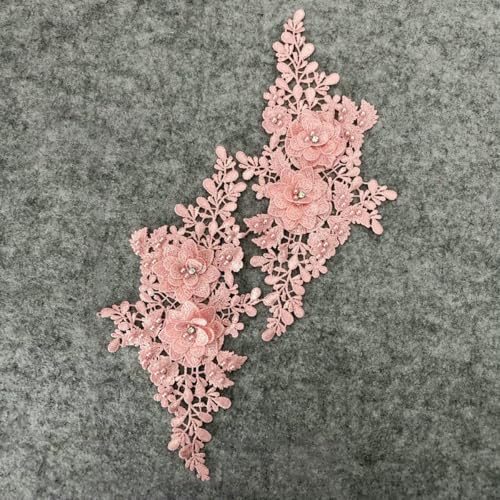 Mehrfarbiges Paar Blumenausschnitt ABS Perlen 3D Strass Stickerei Spitze Kleid Stoff DIY Nähen Hochzeit Applikation Zubehör-YL1882 von ZFISH