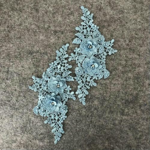 Mehrfarbiges Paar Blumenausschnitt ABS Perlen 3D Strass Stickerei Spitze Kleid Stoff DIY Nähen Hochzeit Applikation Zubehör-YL1884 von ZFISH