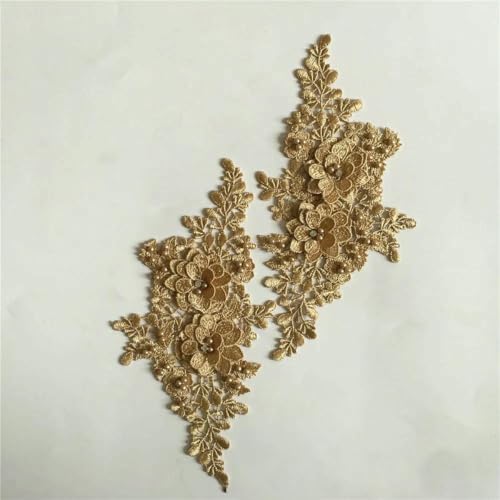 Mehrfarbiges Paar Blumenausschnitt ABS Perlen 3D Strass Stickerei Spitze Kleid Stoff DIY Nähen Hochzeit Applikation Zubehör-YL2031 von ZFISH