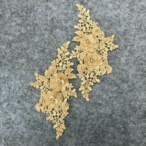 Mehrfarbiges Paar Blumenausschnitte ABS-Perlen 3D-Strass-Stickerei Spitzenkleid Stoff DIY Nähen Hochzeit Applikation Zubehör-YL1879 von ZFISH