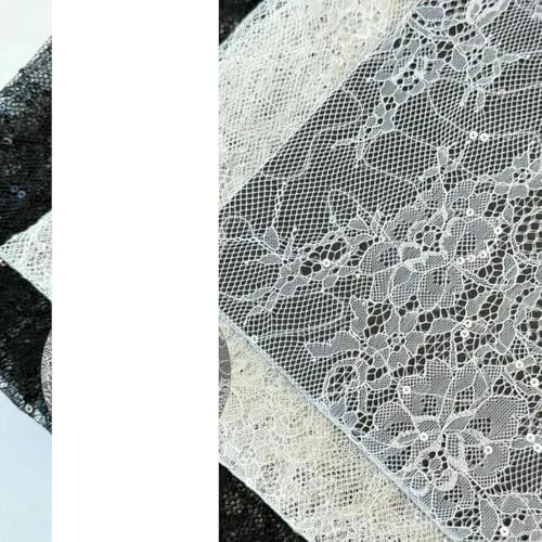 Modischer, vollständig aus Polyester bestickter, glänzender Pailletten-Spitzenstoff für Brautkleider und Abendkleider für Damen und Kinder - Weiß von ZFISH