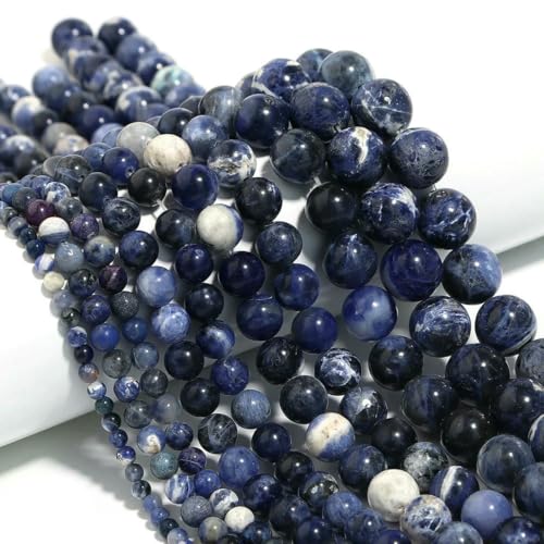 Naturstein, 4 6 8 10 12 mm, rund, Tigerauge, Amethyst, Achat, Jade, Stein, Abstandshalter, Perle für Schmuckherstellung, DIY-Armband, Handarbeiten, blauer Adernstein, 12 mm, ca. 32 Stück von ZFISH