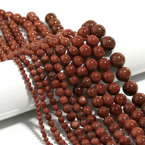 Naturstein 4 6 8 10 12 mm rund Tigerauge Amethyst Achat Jade Stein Abstandshalter Perle für Schmuckherstellung DIY Armband Handarbeit-Aventurin-12 mm ca. 32 Stück von ZFISH