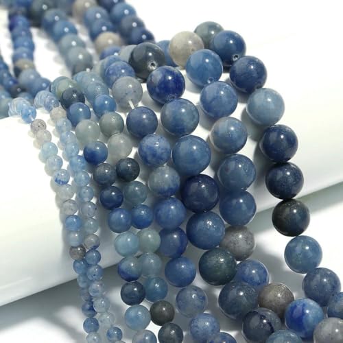 Naturstein 4 6 8 10 12 mm rund Tigerauge Amethyst Achat Jade Stein Abstandshalter Perle für Schmuckherstellung DIY Armband Handarbeit-Blauer Aventurin-12 mm ca. 32 Stück von ZFISH