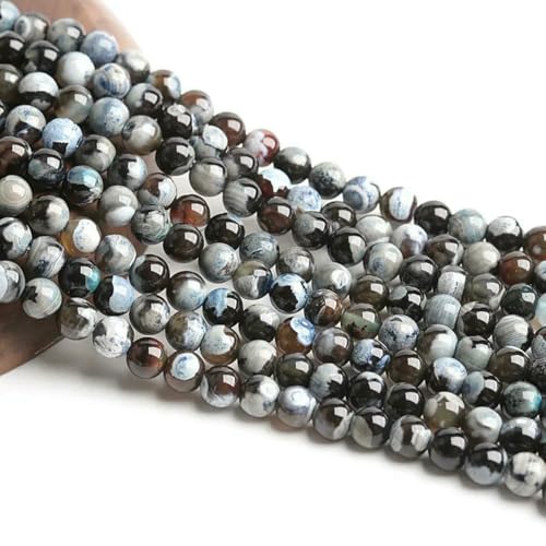 Naturstein 4 6 8 10 12 mm rund Tigerauge Amethyst Achat Jade Stein Abstandshalter Perle für Schmuckherstellung DIY Armband Handarbeit-Blauer Feuerachat-10 mm ca. 35 Stück von ZFISH
