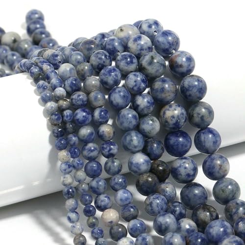 Naturstein 4 6 8 10 12 mm rund Tigerauge Amethyst Achat Jade Stein Abstandshalter Perle für Schmuckherstellung DIY Armband Handarbeit-Blauer Punkt-12mm ca. 32 Stück von ZFISH