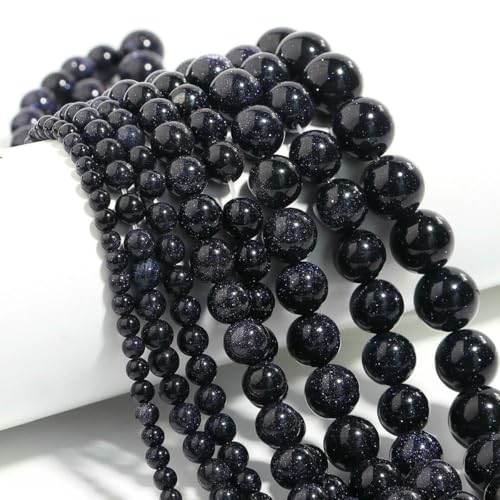 Naturstein 4 6 8 10 12 mm rund Tigerauge Amethyst Achat Jade Stein Abstandshalter Perle für Schmuckherstellung DIY Armband Handarbeit-Blauer Sandstein-12 mm ca. 32 Stück von ZFISH